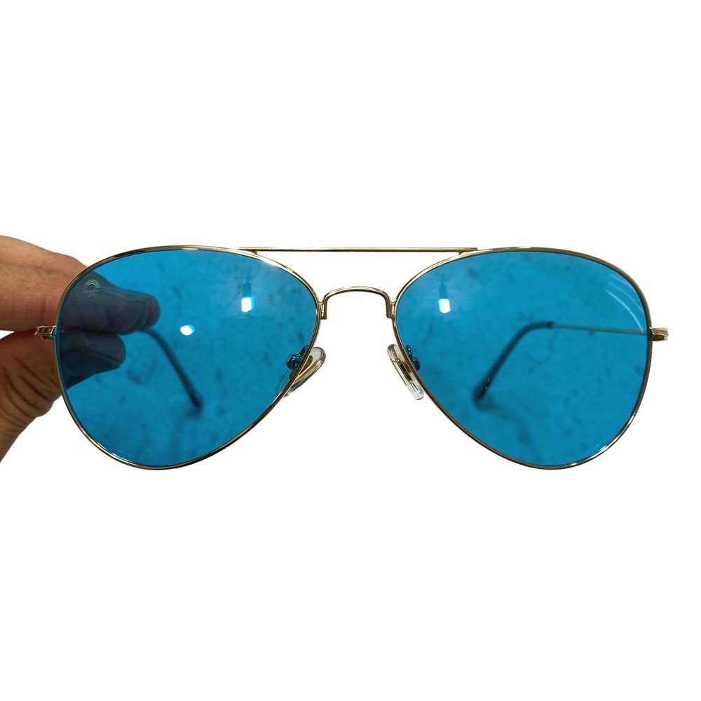 Rainbow OPTX Aviator Sunglasses Unisex OS Gold Blue Aqua Lens Retro Boho